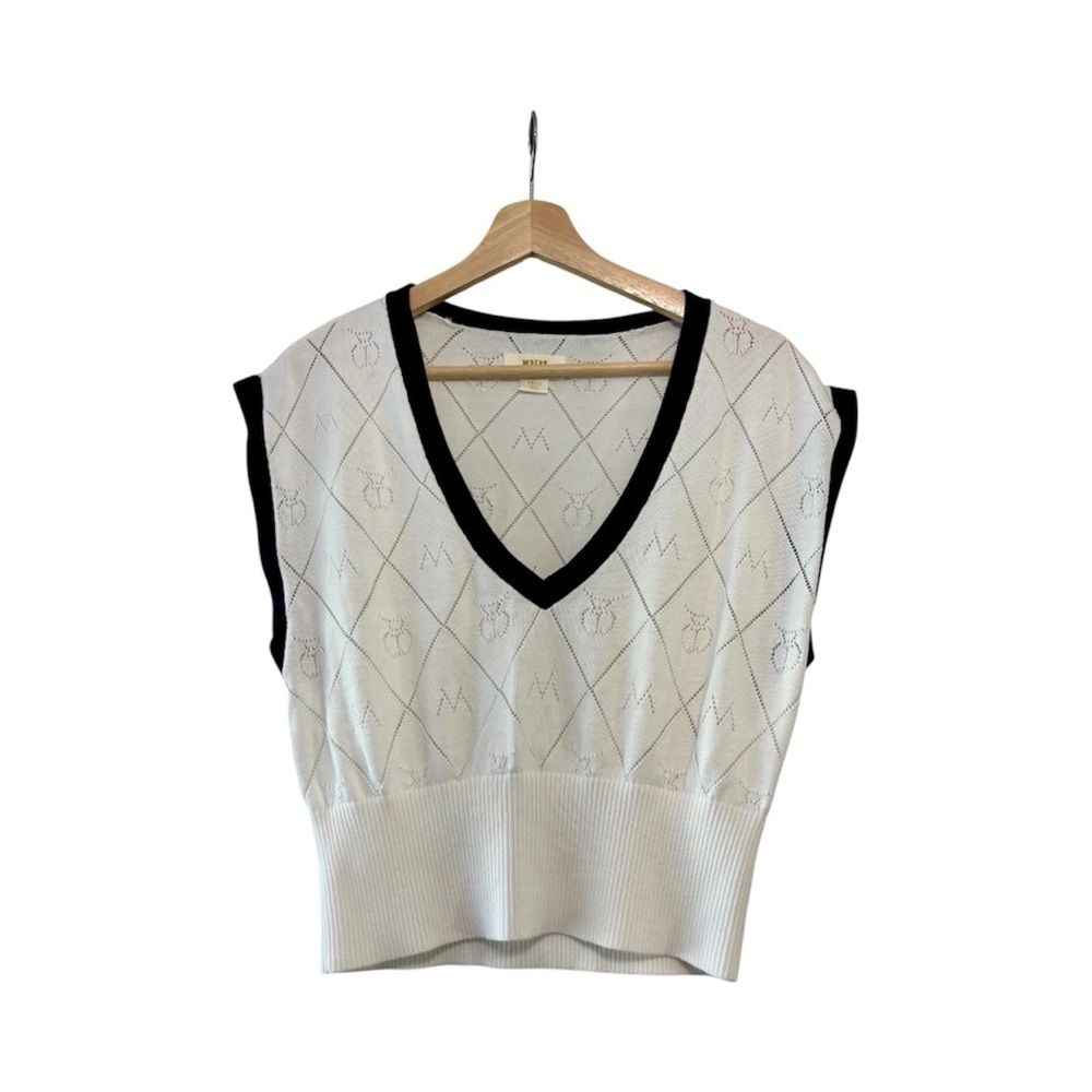 Maeve Anthropolgie Violette Icon Logo Vest Black White Preppy Academia Small - Picture 2 of 8